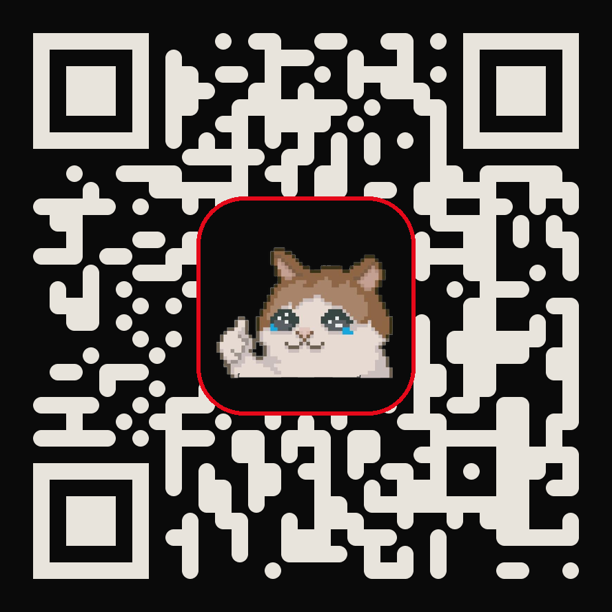 QR code linking to qriositykilledthecat.com, dark version
